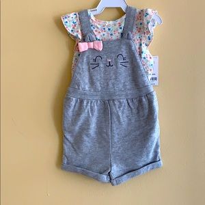 Girls NWT 9m carters 2 piece outfit overalls kitty